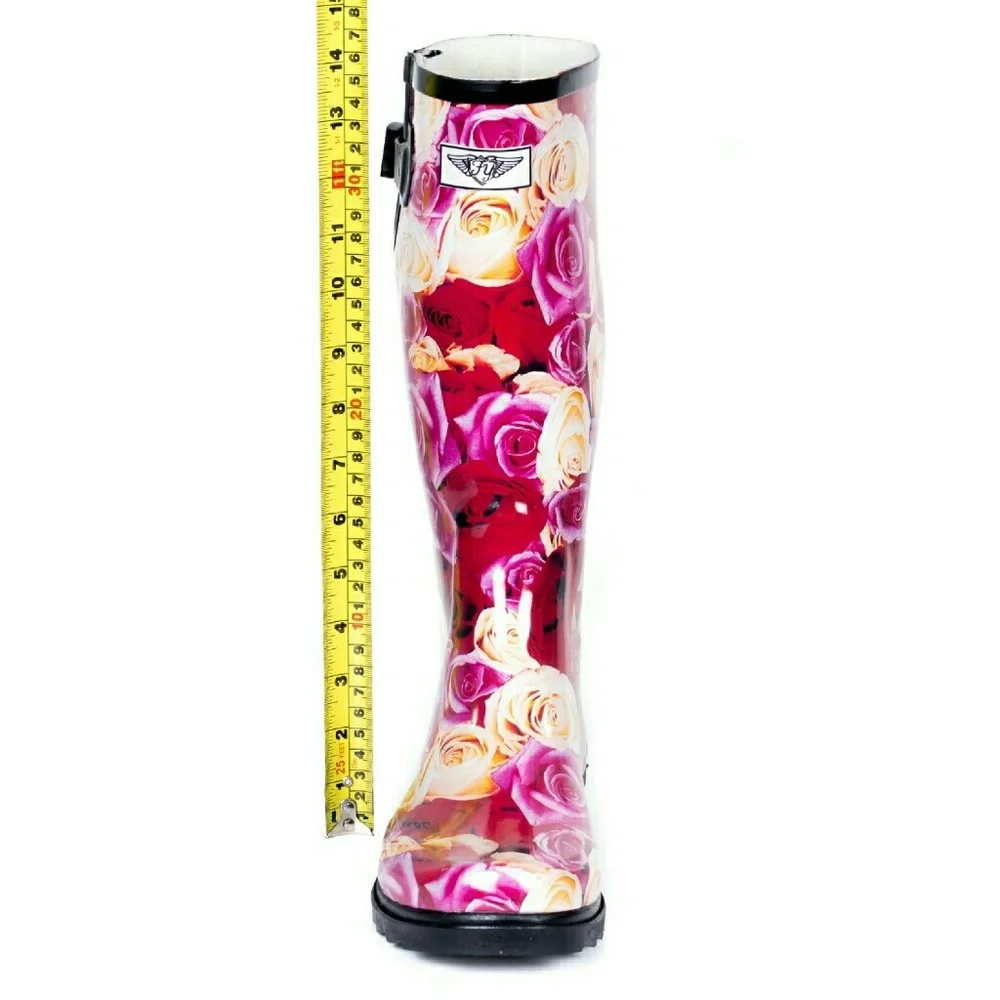 Women Knee High Rainboots, Rb-1409, Rose Garden, Size 11